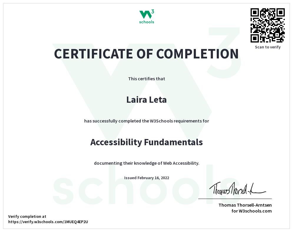 W3C Schools Accessibility Certification