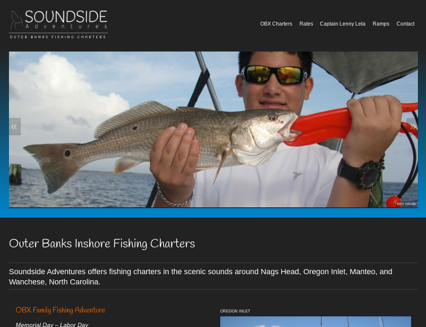 screenshot of Soundside Adventures website