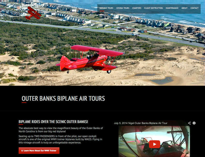screenshot of a WordPress Web Design for Outer Banks biplane tours